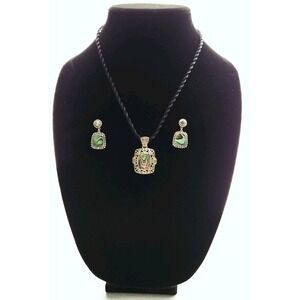 Vintage 925 Thai Sterling Silver Abalone Pendant And Earrings Set